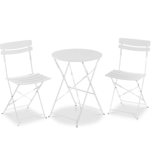 lot 80 image: 3-Piece Small Folding Patio Bistro Set w 2 Chairs (White)