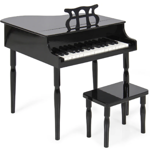 lot 85 image: Kids Mini Wooden Grand Piano w Lid, Bench, Music Rack, Song Book, Stickers (Black)