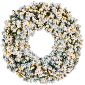 lot 86 image: 30 Pre-Lit Flocked Artificial Fir Christmas Wreath w 2-in-1 LED Lights