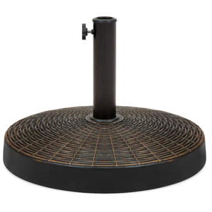 lot 87 image: 55lb Round Wicker Style Patio Umbrella Stand w Blackened Bronze Finish