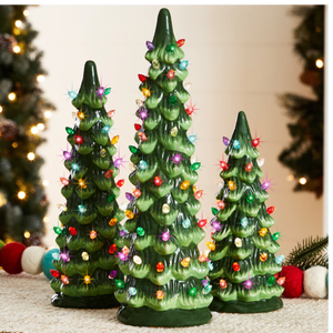 lot 88 image: Set of 3 Pre-Lit Ceramic Tabletop Christmas Trees