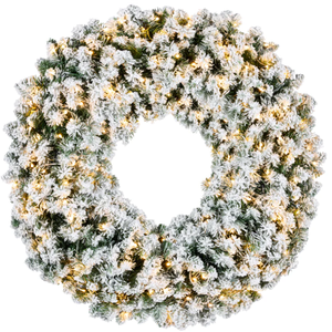 lot 89 image: 48 Pre-Lit Flocked Artificial Fir Christmas Wreath w 2-in-1 LED Lights