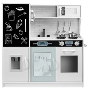 lot 90 image: Pretend Play Kitchen Wooden Toy Set for Kids with 11 Accessories (White)