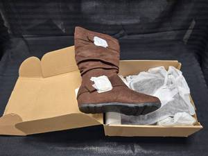 lot 189 image: New Tall Boots Brown with Buckles inside zipper size 7.5