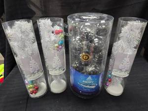 lot 215 image: 3 White Small Christmas Trees - Ornaments