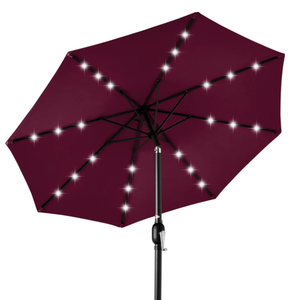 lot 108 image: Solar LED Lighted Patio Umbrella w Tilt Adjustment, UV-Resistant - 10ft (Burgundy)