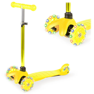lot 114 image: Kids Mini Kick Scooter Toy w Colorful Light-Up Wheels, Adjustable T-Bar (Yellow)