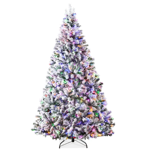 lot 145 image: 6ft Pre-Lit Snow Flocked Artificial Pine Christmas Tree w Multicolored Lights