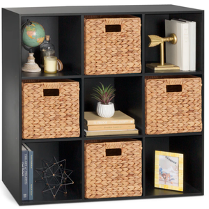 lot 146 image: 9-Cube Bookshelf Storage Display w 3 Removable Panels, Customizable Design (Black)