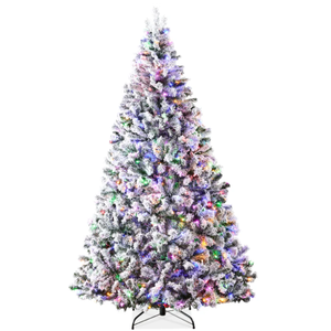 lot 147 image: 6ft Pre-Lit Snow Flocked Artificial Pine Christmas Tree w Multicolored Lights