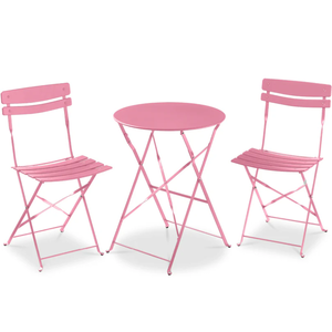 lot 153 image: 3-Piece Small Folding Patio Bistro Set w 2 Chairs (Pink)