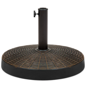 lot 154 image: 55lb Round Wicker Style Patio Umbrella Stand w Blackened Bronze Finish