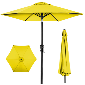 lot 156 image: Outdoor Steel Market Patio Umbrella Decoration w Tilt, Crank Lift - 10ft (Yellow)