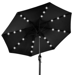 lot 158 image: Solar LED Lighted Patio Umbrella w Tilt Adjustment, UV-Resistant - 10ft (Black)