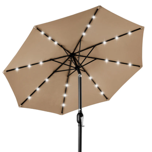lot 161 image: Solar LED Lighted Patio Umbrella w Tilt Adjustment, UV-Resistant - 10ft (Tan)