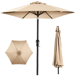 lot 162 image: Outdoor Steel Market Patio Umbrella Decoration w Tilt, Crank Lift - 10ft (Tan)