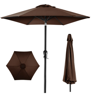 lot 164 image: Outdoor Steel Market Patio Umbrella Decoration w Tilt, Crank Lift - 10ft (Brown)