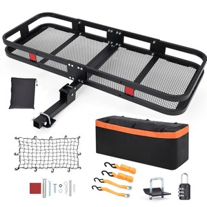 lot 166 image: Garvee Hitch Mount Cargo Carrier Basket 60x24x6 Black Steel 500 Lbs Capacity for Cars and SUVs