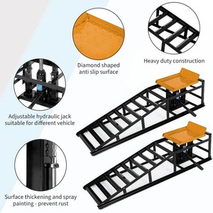 lot 169 image: Garvee 5 Ton Hydraulic Car Ramps Heavy Duty Vehicle Lift With Reflective Strips For Night Use Adjustable Height 9.8-15 Portable Auto Service Ramps Black