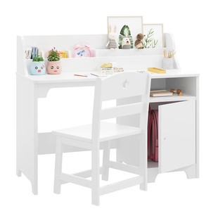 lot 176 image: Garvee Kids Study Desk with Chair, Wooden Children Study Table, Kids Desk & Chair Sets with Hutch and Storage Cabinet for 3-12 Year Old, Student Writing Desk for Kids Bedroom & Study Room (White)