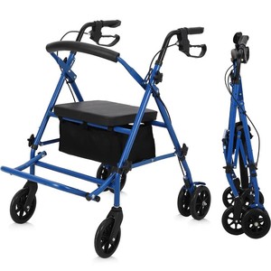 lot 204 image: Garvee 2-in-1 Rollator Walker & Transport Wheelchair  300lbs Capacity  Adjustable Height Mobility Aid for Seniors with Padded Seat & Foldable Footrest, Blue