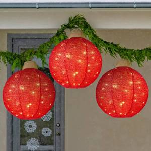 lot 59 image: 3-Piece Hanging Pop-Up Ornaments Outdoor Christmas Decor, LED Lights (Red)
