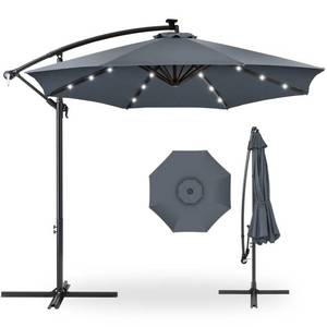 lot 95 image: Solar LED Offset Hanging Patio Umbrella w Crank Tilt Adjustment - 10ft (Slate)