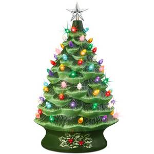 lot 97 image: XL Pre-Lit Ceramic Christmas Tree Decoration w LED Light, Timer - 24in