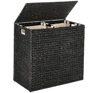 lot 98 image: Large Water Hyacinth Double Laundry Hamper Basket w 2 Liner Bags (Black)