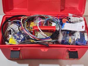 lot 42 image: Red Plastic Toolbox with Electrical Contents