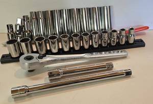 lot 73K image: G - Craftsman 12 Inch Drive Socket Wrench Set with Standard Sockets and Extensions