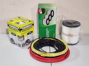 lot 115 image: Assorted Shop VAC Air Filters and Air Supply Lines