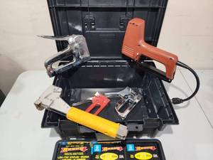 lot 129 image: Assorted Staplers with Carrying Case