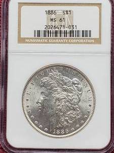 lot 7 image: 1886 Morgan Silver Dollar NGC MS61