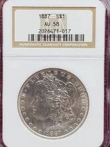 lot 8 image: 1887 Morgan Silver Dollar NGC AU58
