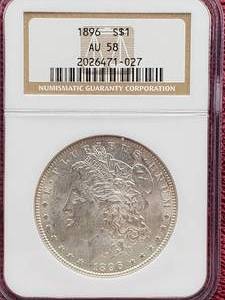 lot 9 image: 1896 Morgan Silver Dollar NGC AU58