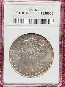 lot 10 image: 1901-O Morgan Silver Dollar ANACS MS63