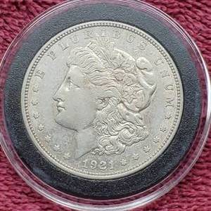 lot 57 image: 1921-D Morgan Silver Dollar in Airtite, Higher Grade