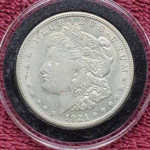 lot 64 image: 1921-S Morgan Silver Dollar in Airtite, Higher Grade
