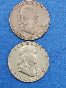 lot 87 image: 2 Franklin Half Dollars--90% Silver
