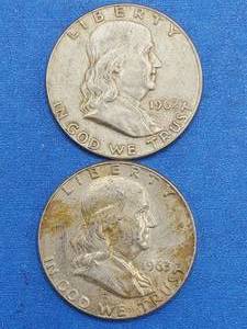 lot 90 image: 2 Franklin Half Dollars--90% Silver
