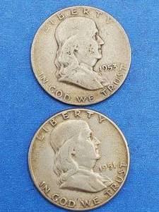 lot 92 image: 2 Franklin Half Dollars--90% Silver