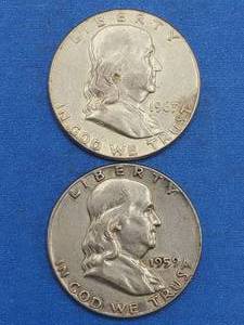 lot 93 image: 2 Franklin Half Dollars--90% Silver