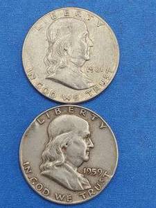 lot 94 image: 2 Franklin Half Dollars--90% Silver