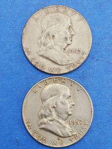 lot 95 image: 2 Franklin Half Dollars--90% Silver
