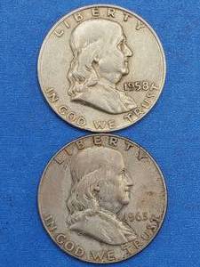 lot 96 image: 2 Franklin Half Dollars--90% Silver