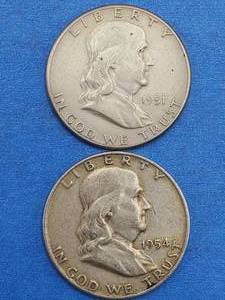 lot 97 image: 2 Franklin Half Dollars--90% Silver