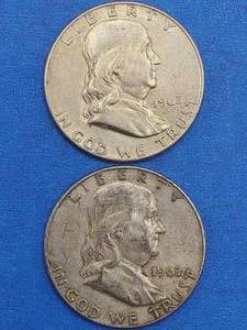 lot 98 image: 2 Franklin Half Dollars--90% Silver