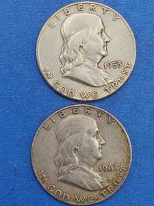 lot 99 image: 2 Franklin Half Dollars--90% Silver