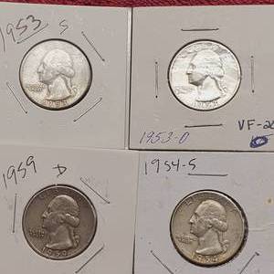 lot 127 image: 4 Washington Quarters--90% Silver